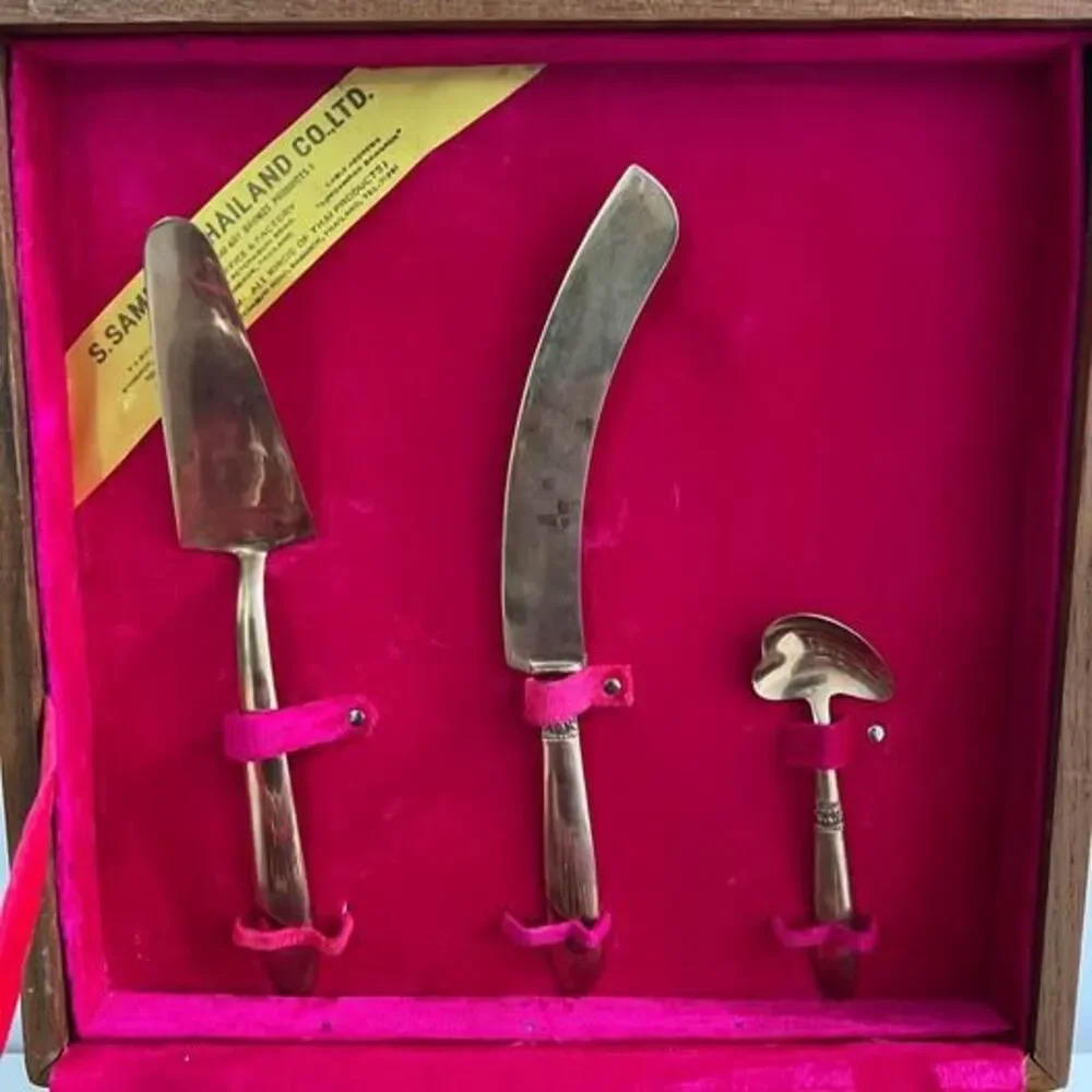 Vintage 27 Pcs Bronze Dessert Flatware Set Brief Case by S. Samran Thailand Co.